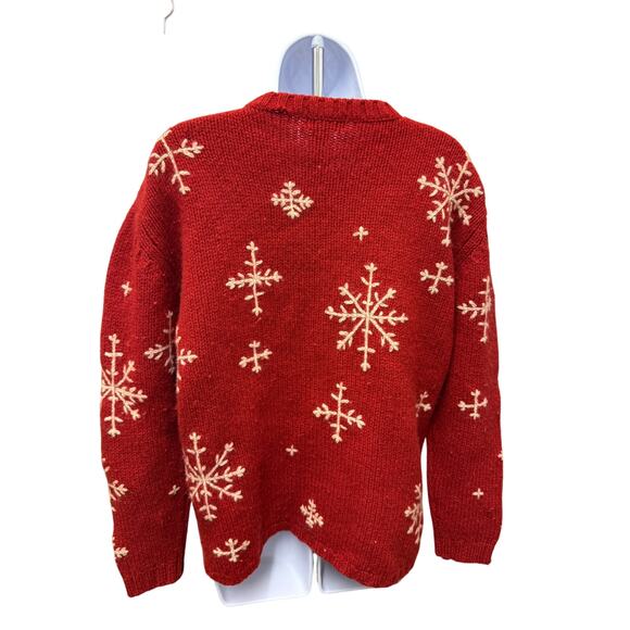 VTG Eddie Bauer Womens L 100% Wool Christmas Sweater Red Snowflake Thick Cozy - Picture 5 of 5
